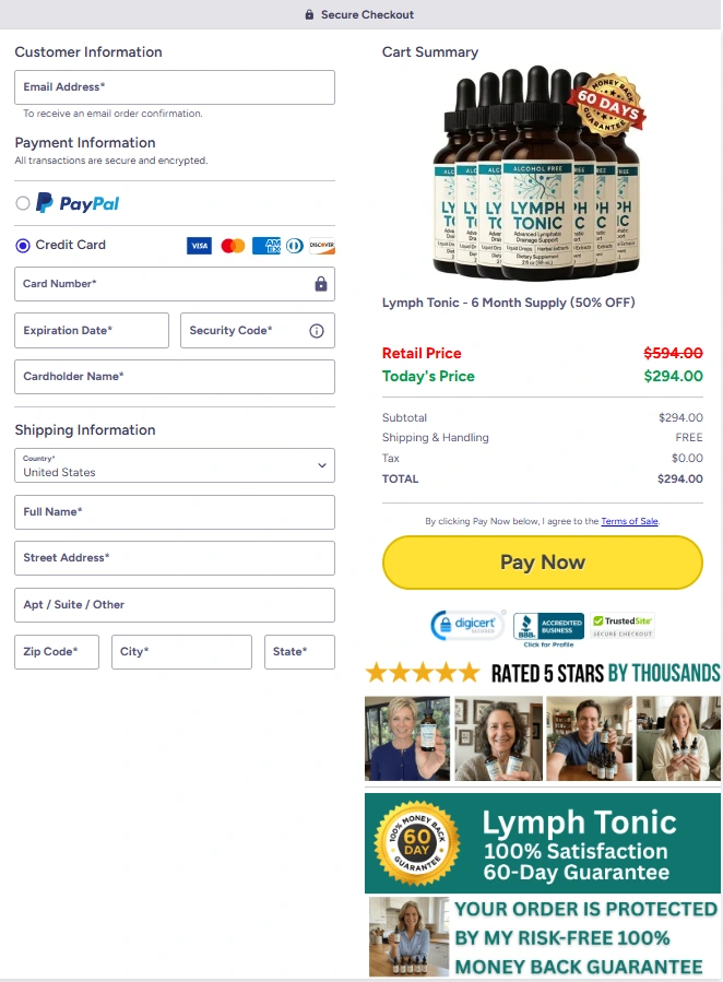 Lymph Tonic secure checkout page